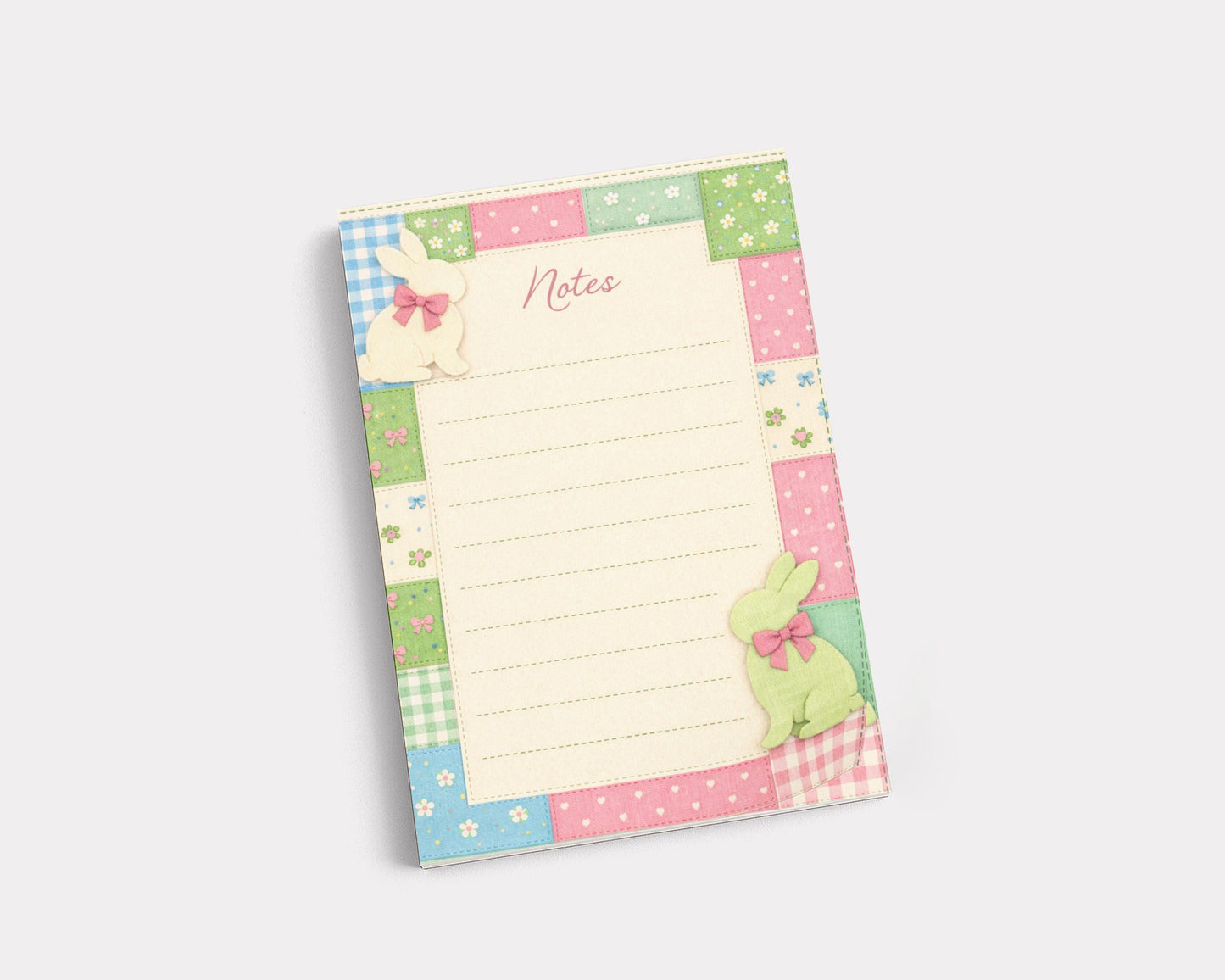 Easter Bunny Notepad Magnetic Refrigerator Kitchen Note Writing Pad Desk Organization Spring Stationery Patchwork Design Pastel Colors