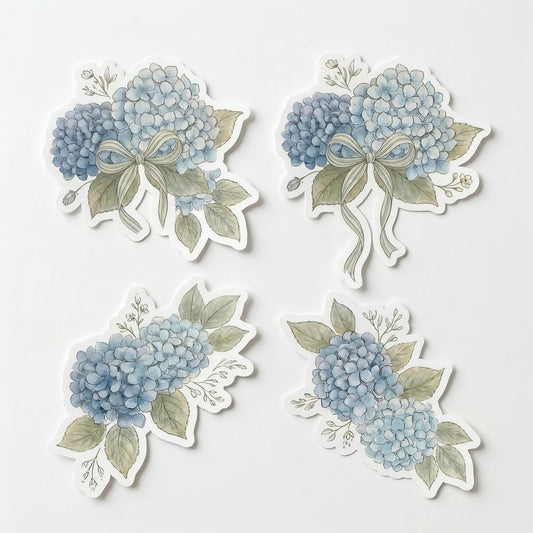 Blue Hydrangea Sticker Waterproof Vinyl Floral Design Botanical Vintage Style Cottagecore Aesthetic Grandmillennial Decoration Journal