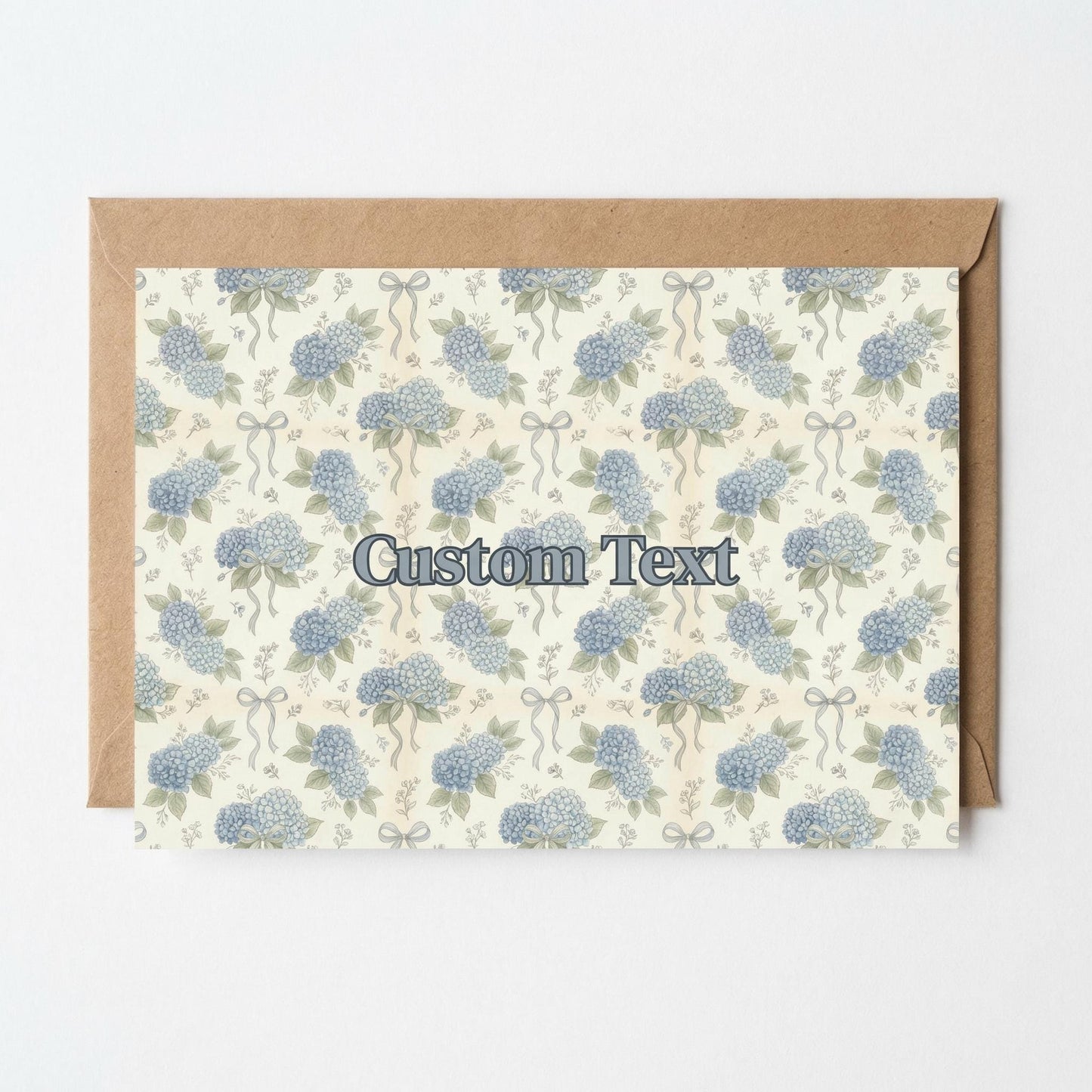 Blue Hydrangea Notecard Floral Stationery Set Customizable Greeting Card Thank You Botanical Note Elegant Wedding Flower Birthday Kraft