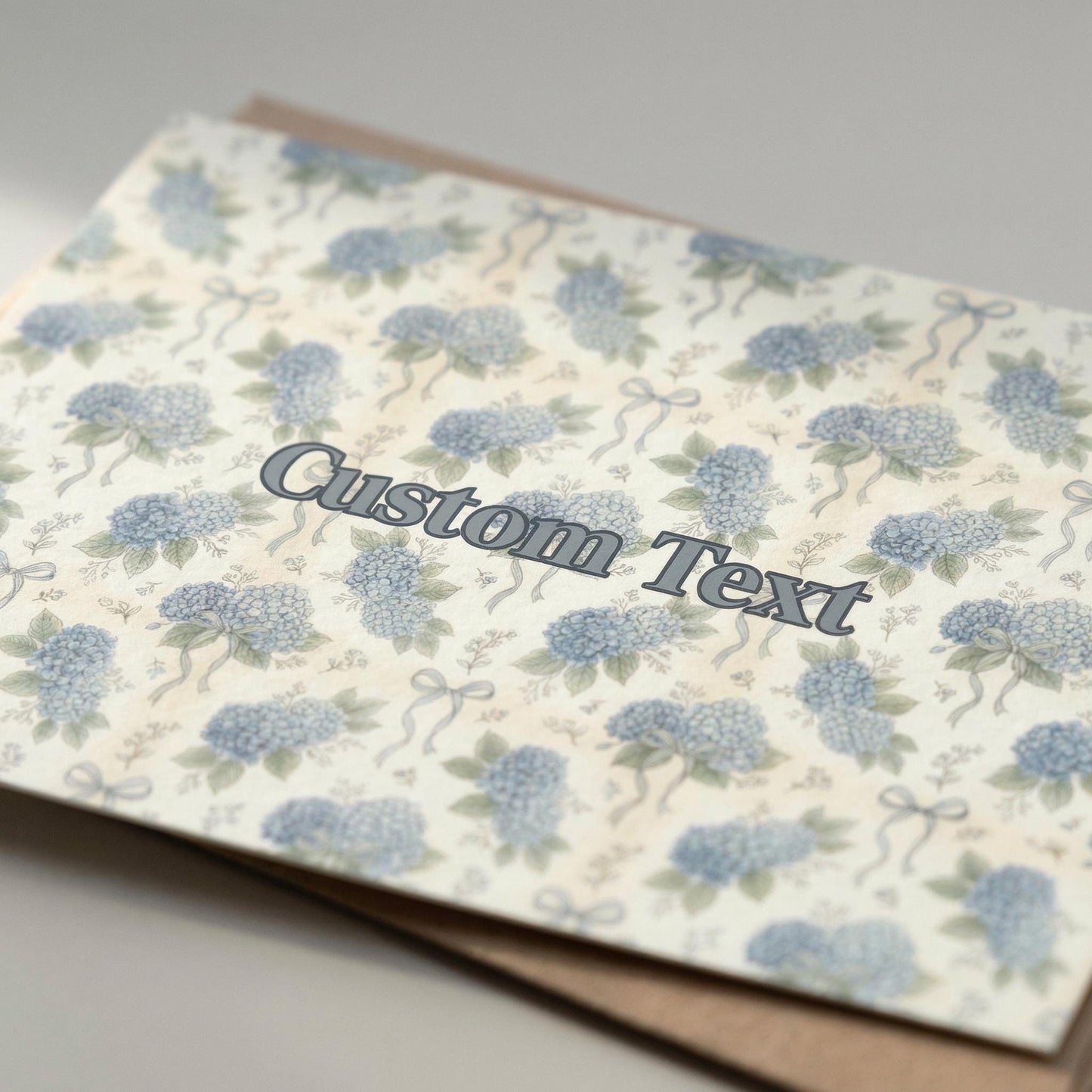 Blue Hydrangea Notecard Floral Stationery Set Customizable Greeting Card Thank You Botanical Note Elegant Wedding Flower Birthday Kraft