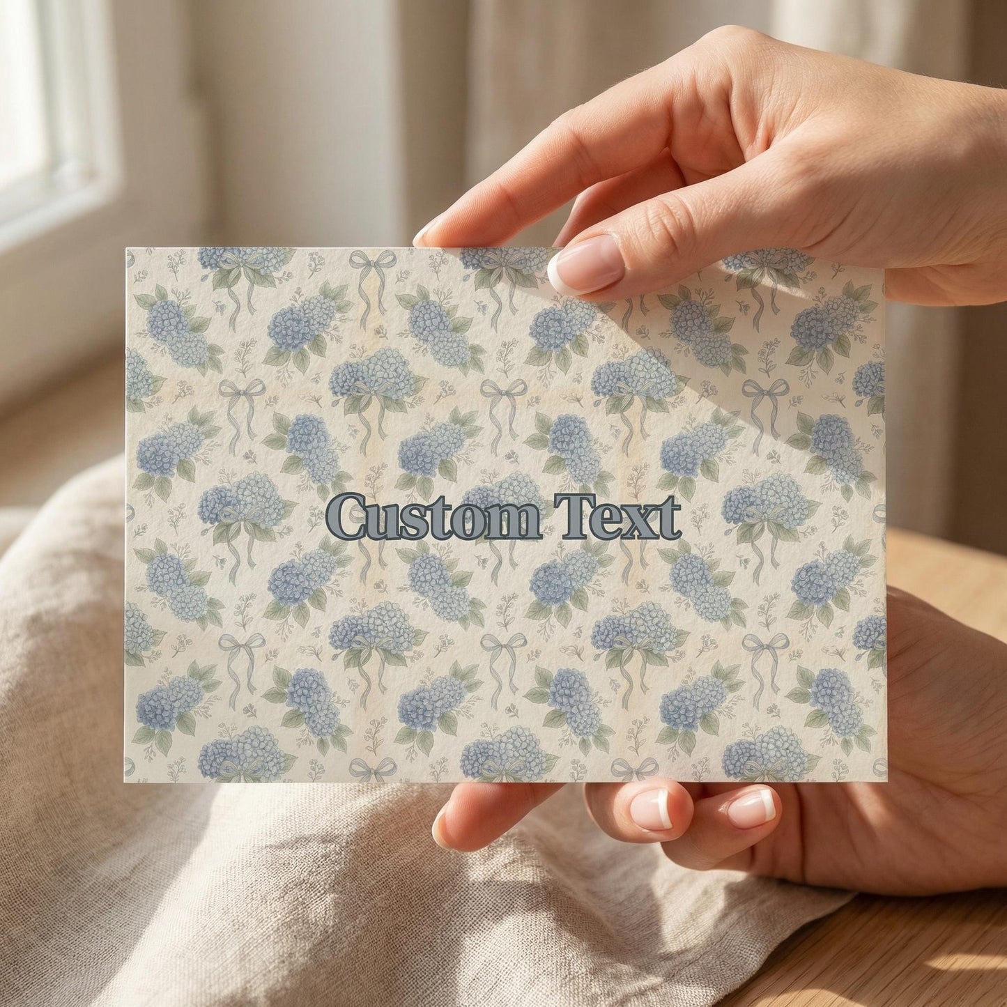 Blue Hydrangea Notecard Floral Stationery Set Customizable Greeting Card Thank You Botanical Note Elegant Wedding Flower Birthday Kraft