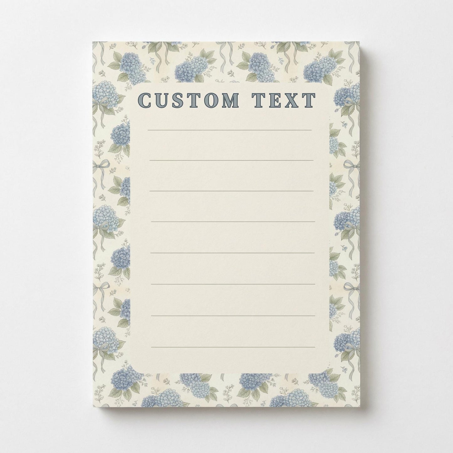 Personalized Floral Notepad Custom Stationery Blue Hydrangea Vintage Botanical Desk Accessory Daily Writing Lined Paper Premium Quality Gift