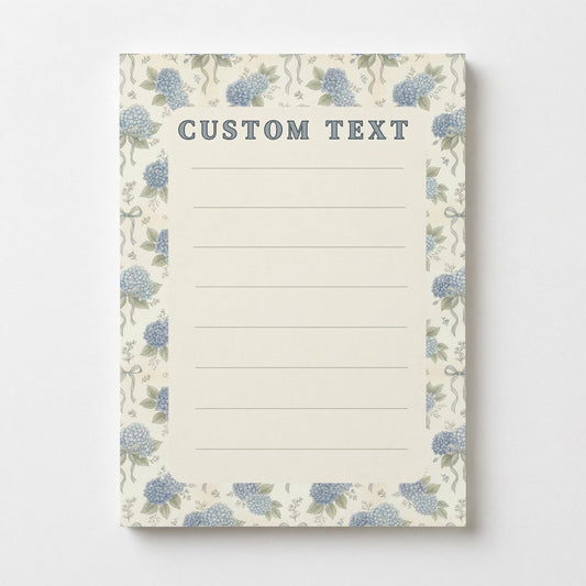 Personalized Floral Notepad Custom Stationery Blue Hydrangea Vintage Botanical Desk Accessory Daily Writing Lined Paper Premium Quality Gift