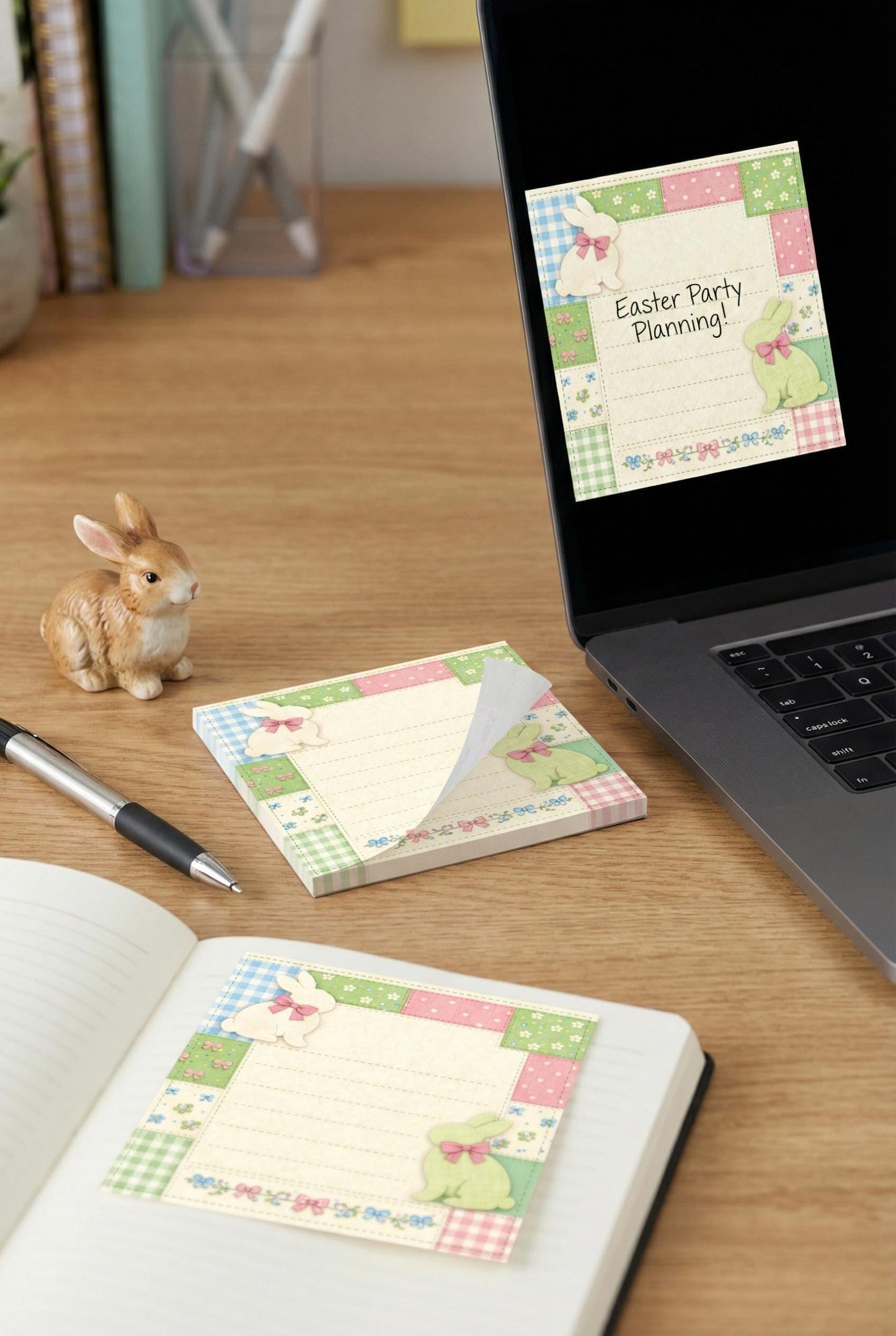 Easter Planning Notepad Bunny Design Patchwork Style Cloquette Aesthetic Pastel Stationery Lined Paper Holiday Organizer Party Preparation