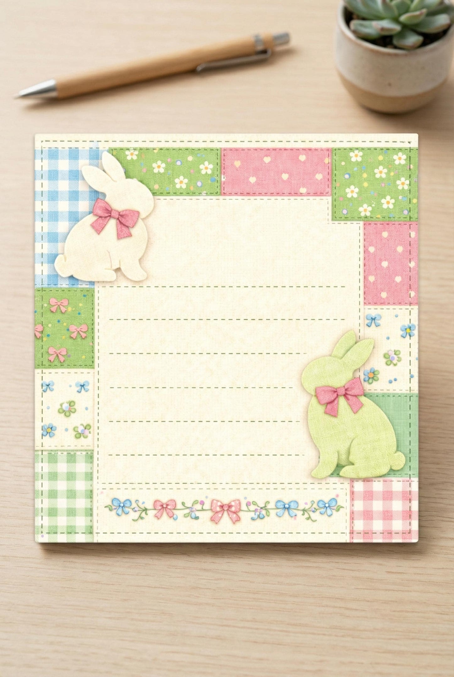 Easter Planning Notepad Bunny Design Patchwork Style Cloquette Aesthetic Pastel Stationery Lined Paper Holiday Organizer Party Preparation