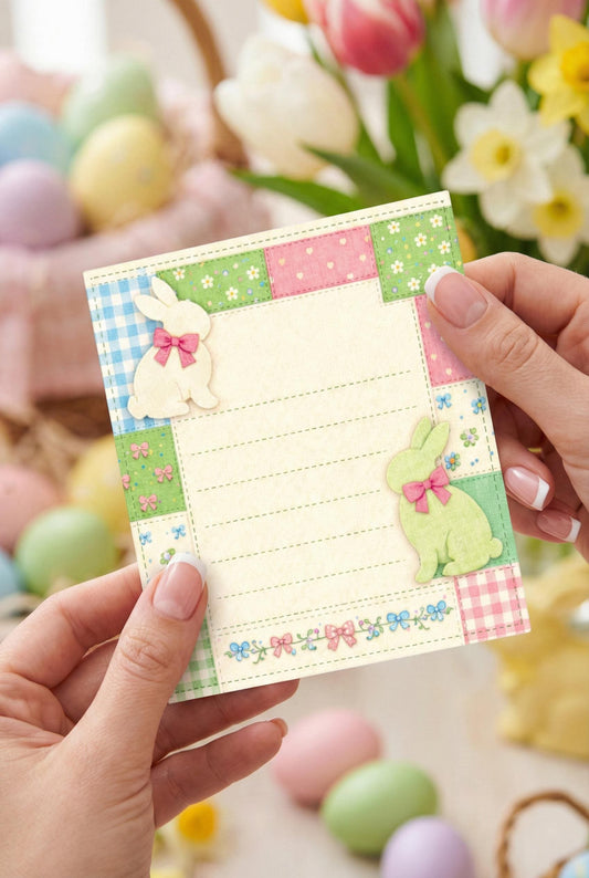 Easter Planning Notepad Bunny Design Patchwork Style Cloquette Aesthetic Pastel Stationery Lined Paper Holiday Organizer Party Preparation