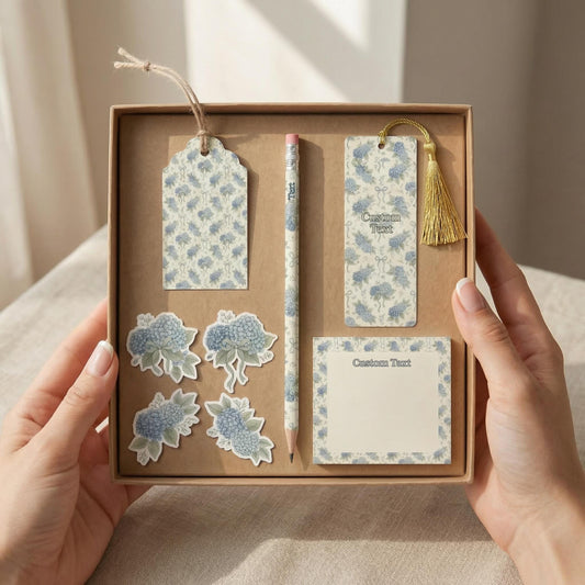 Hydrangea Stationery Set Blue Floral Gift Box Kraft Stationery Mothers Day Grandma Gift Nana Grandmother Notebook Personalized Writing