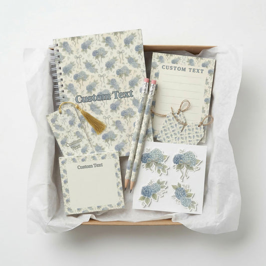 Stationery Gift Box Custom Handmade Set Light Blue Hydrangea Writing Desk Accessory Bundle Notebook Collection Stepmom Present Teacher
