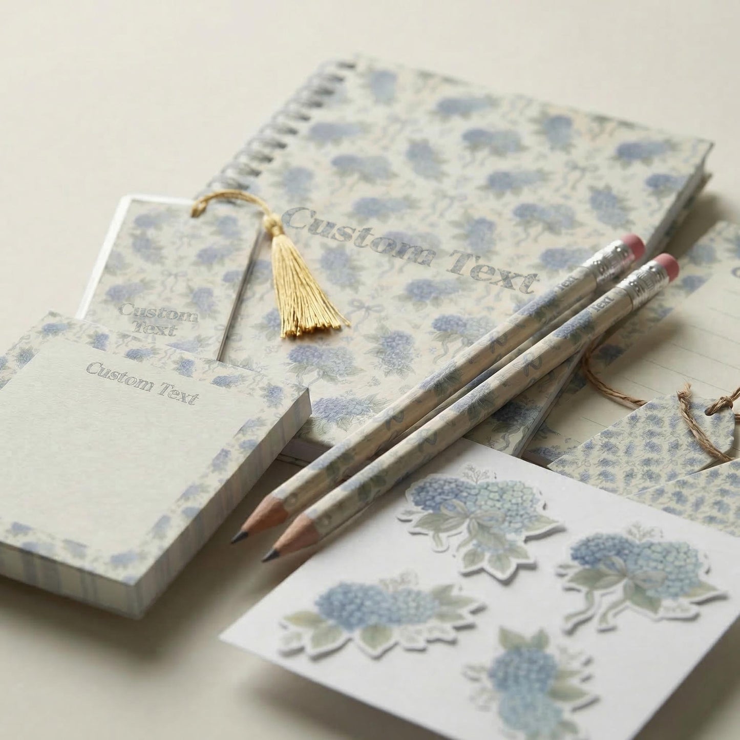 Stationery Gift Box Custom Handmade Set Light Blue Hydrangea Writing Desk Accessory Bundle Notebook Collection Stepmom Present Teacher