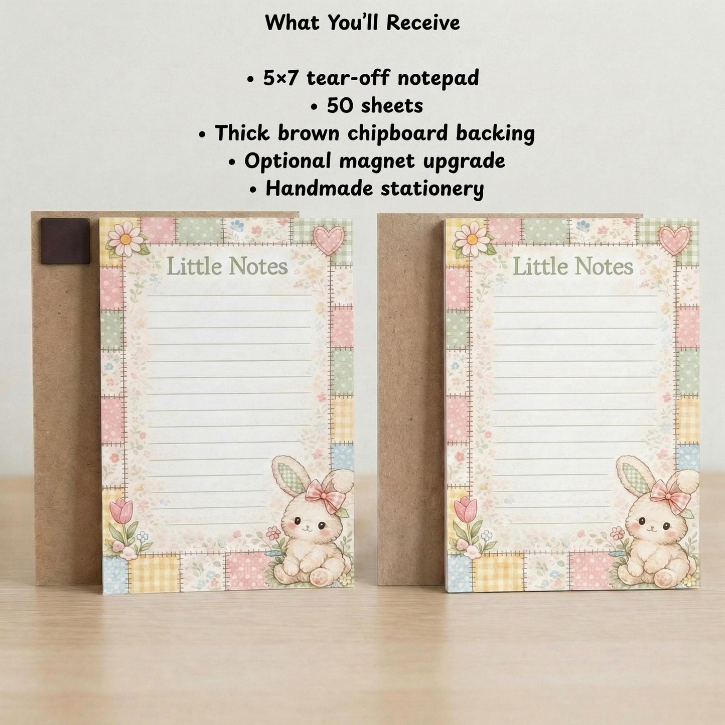Bunny Notepad Handmade Writing Pad Desk Accessory Set Organization Magnetic Notepad Premium Paper Stationery Gift Cloquette Style Patchwork