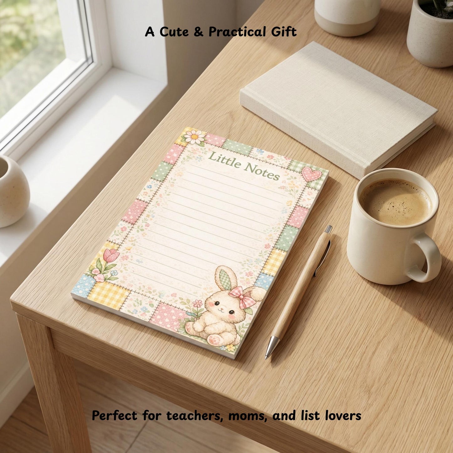 Bunny Notepad Handmade Writing Pad Desk Accessory Set Organization Magnetic Notepad Premium Paper Stationery Gift Cloquette Style Patchwork