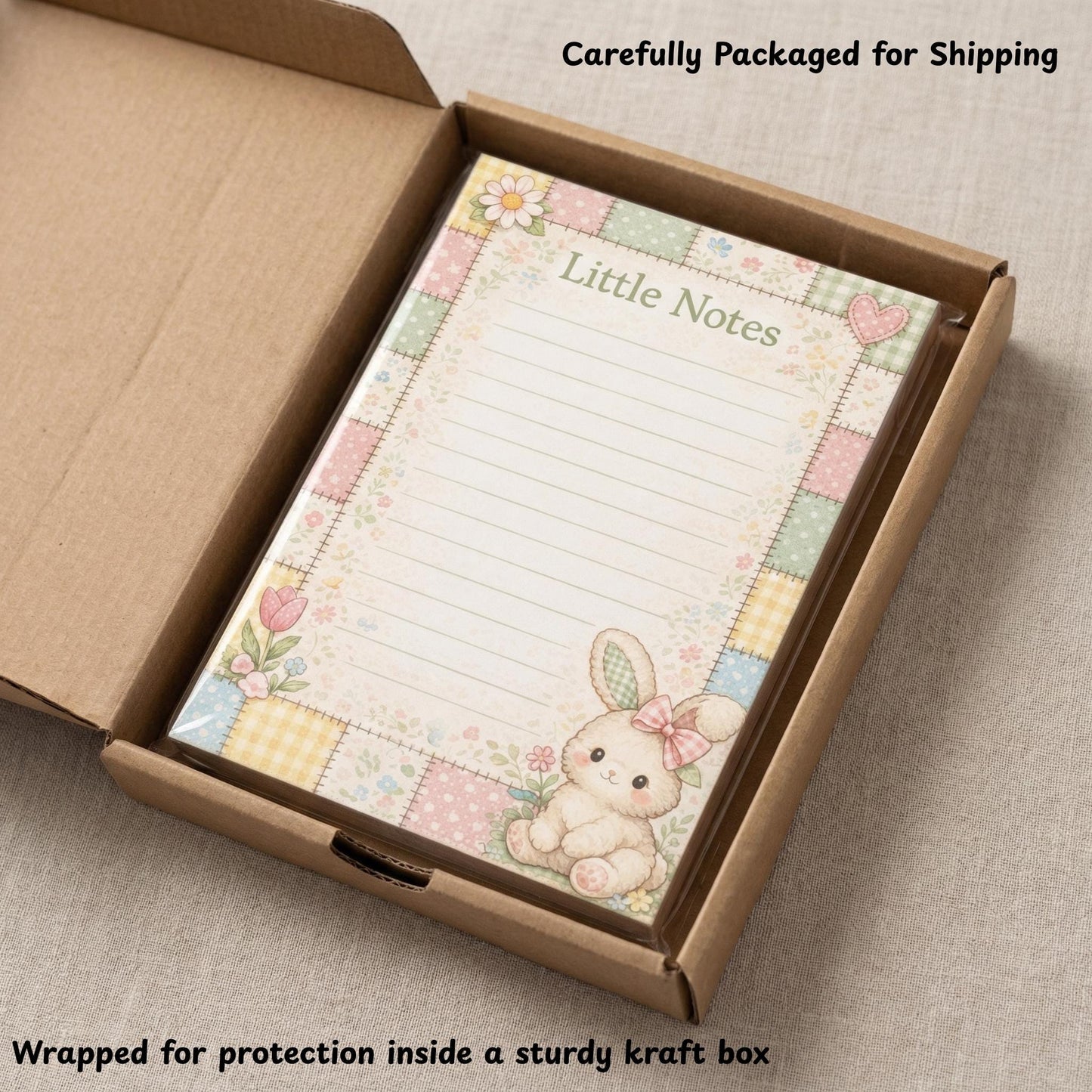Bunny Notepad Handmade Writing Pad Desk Accessory Set Organization Magnetic Notepad Premium Paper Stationery Gift Cloquette Style Patchwork