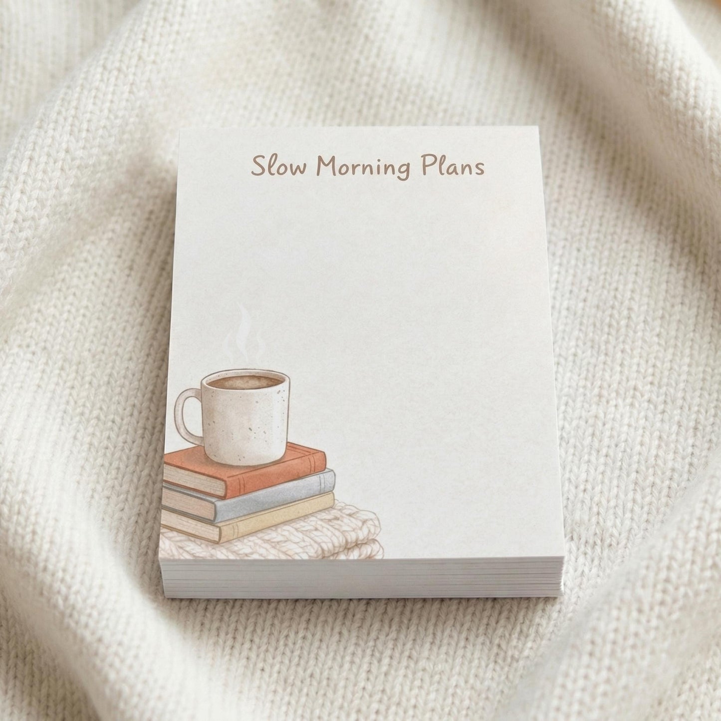 Slow Morning Plans Sticky Notes Daily Task Pad Organization Desk Accessory Coffee Lover Bookish Gift Cozy Stationery Minimalist Design
