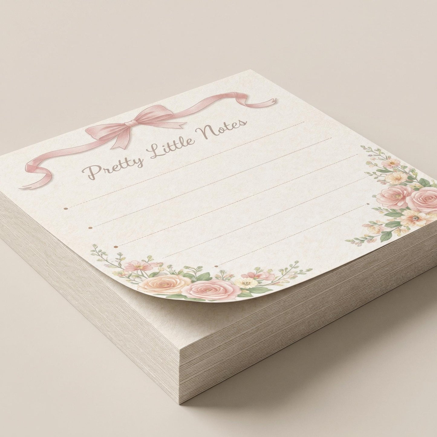 Pink Rose Notepad Floral Design Bow Aesthetic Coquette Stationery Pretty Little Notes Pad Pink Bow Ribbon Decoration Desk Accessory Office