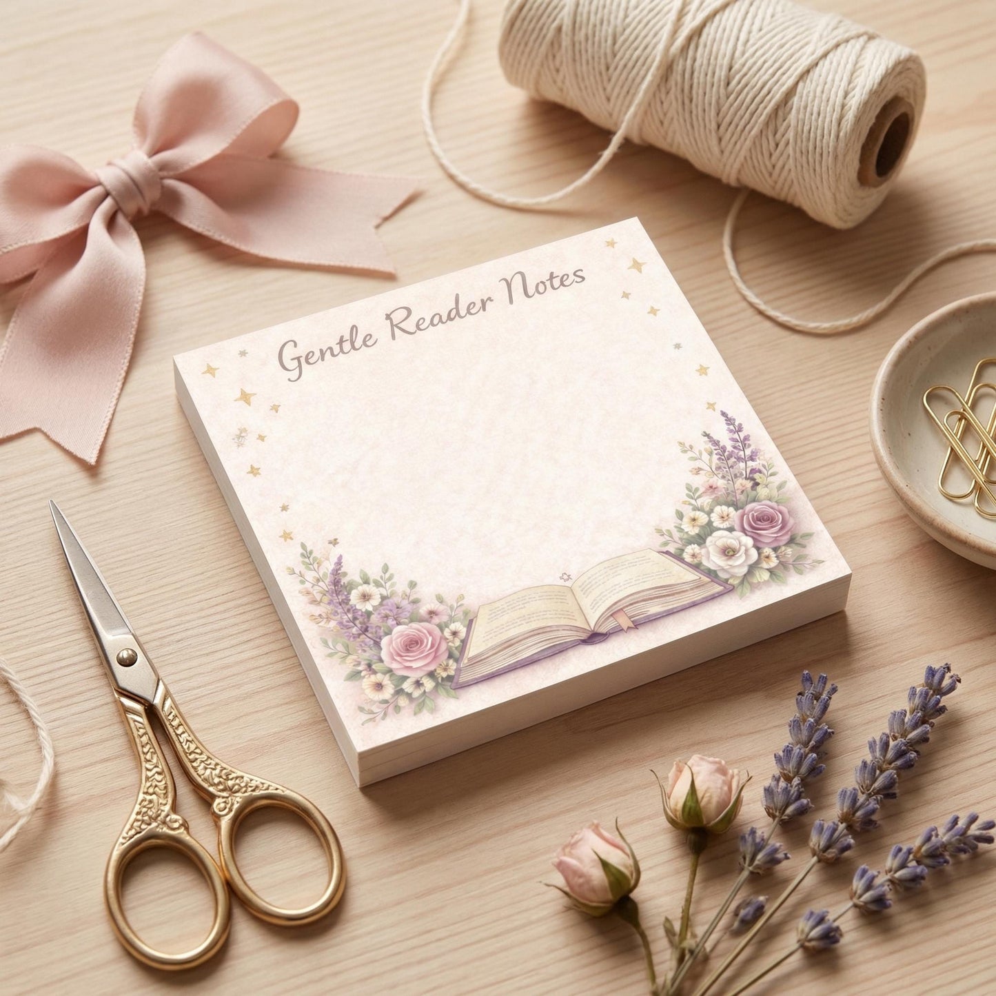 Gentle Reader Sticky Note Pad Floral Design Book Lover Reading Notes Literary Gift Bookish Stationery Desk Accessory Vintage Aesthetic