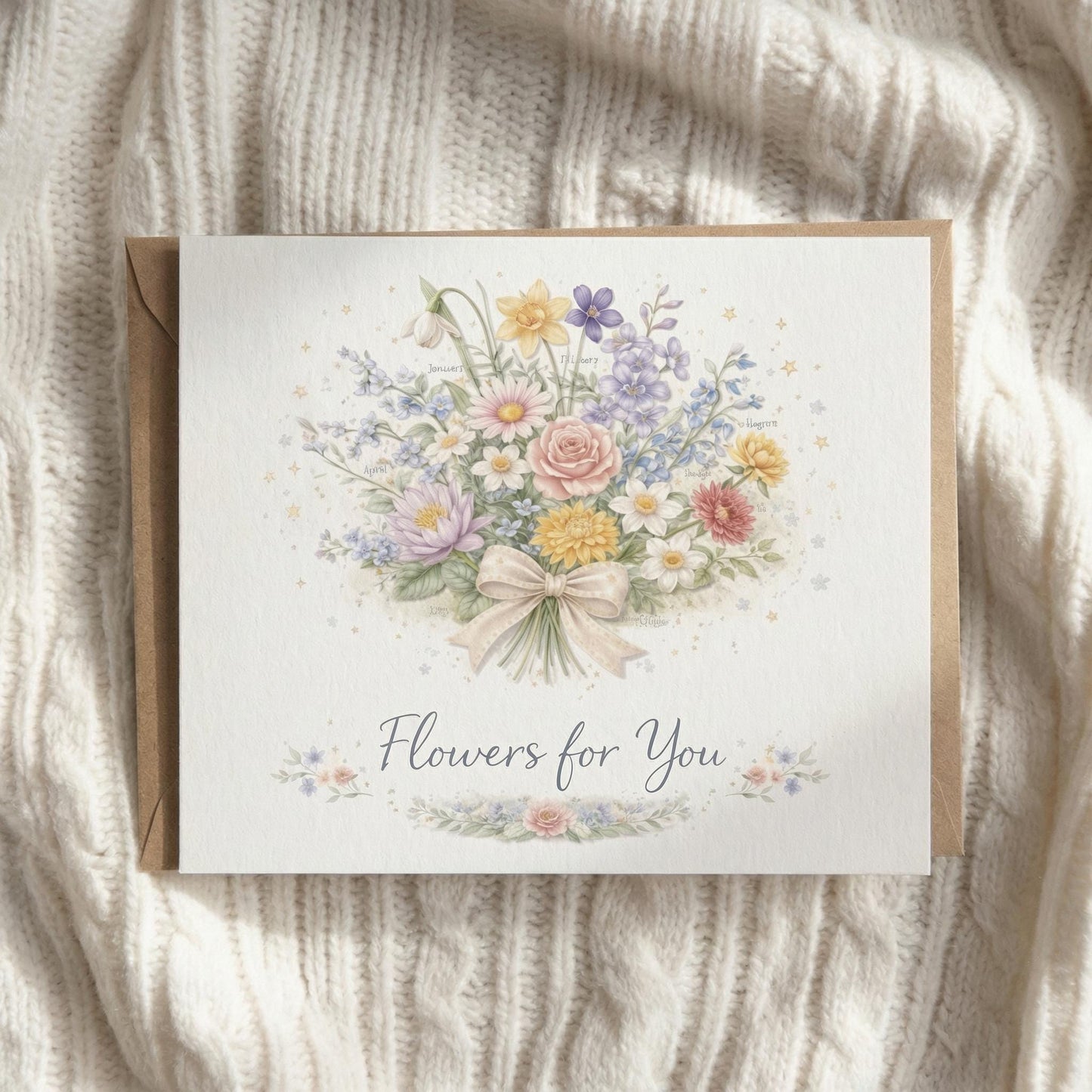 Watercolor Flower Card Birthday Gift Thank You Sympathy Note Writing Set Botanical Illustration Floral Design Greeting Stationery Kraft