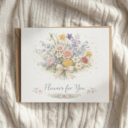 Watercolor Flower Card Birthday Gift Thank You Sympathy Note Writing Set Botanical Illustration Floral Design Greeting Stationery Kraft