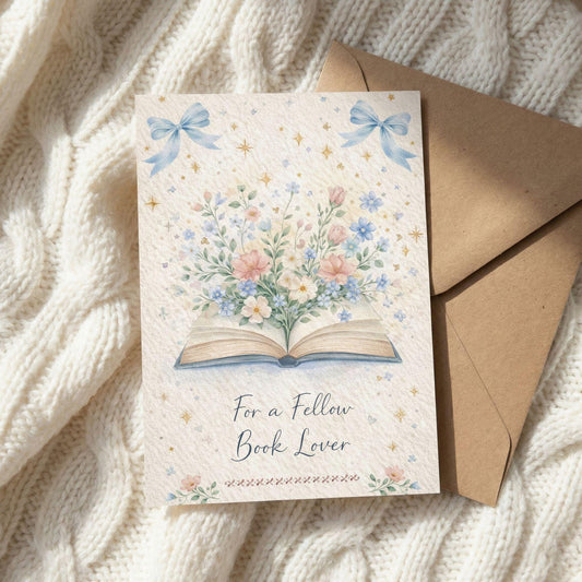 Book Lover Card Design Inspiration Reading Gift Bookish Stationery Watercolor Illustration Literary Note Coquette Aesthetic Pastel Colors