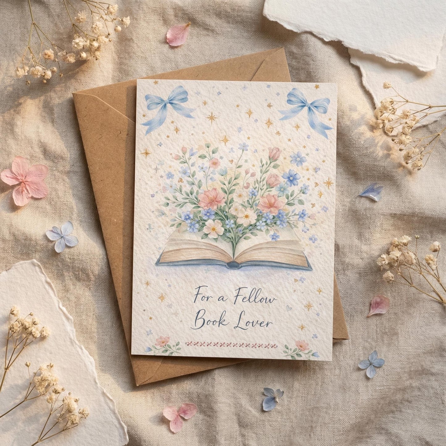 Book Lover Card Design Inspiration Reading Gift Bookish Stationery Watercolor Illustration Literary Note Coquette Aesthetic Pastel Colors