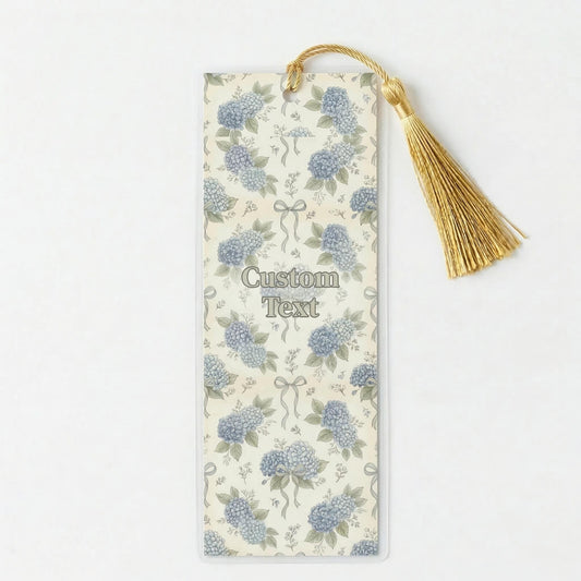 Personalized Floral Bookmark Ribbon Bow Blue Hydrangea Gift Reading Enthusiast Vintage Botanical Cottagecore Aesthetic Design
