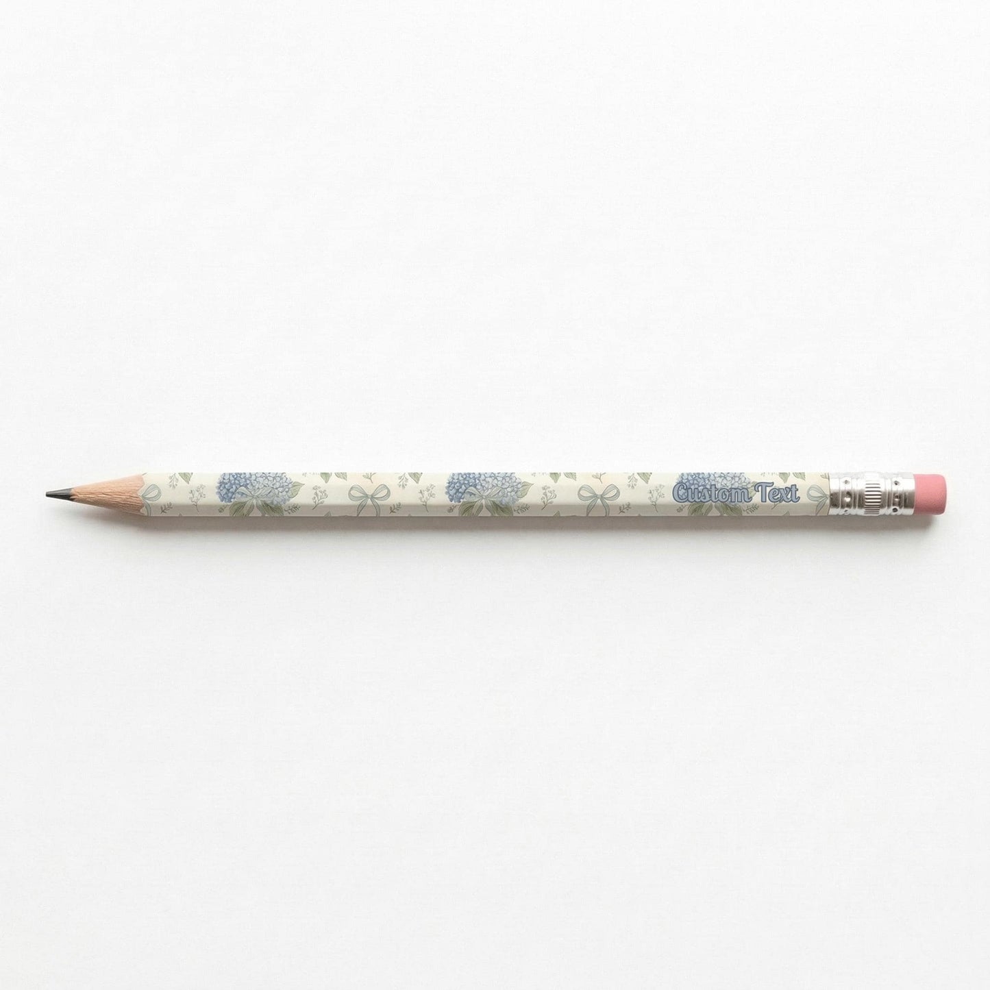 Personalized Wooden Pencil Blue Hydrangea Stationery Set Custom Text Student Supply Teacher Gift Idea Classroom Writing Tool Desk Accessory