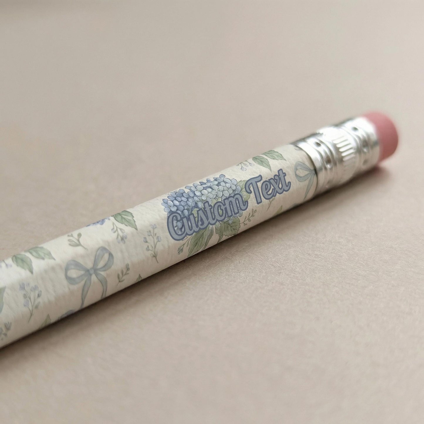 Personalized Wooden Pencil Blue Hydrangea Stationery Set Custom Text Student Supply Teacher Gift Idea Classroom Writing Tool Desk Accessory