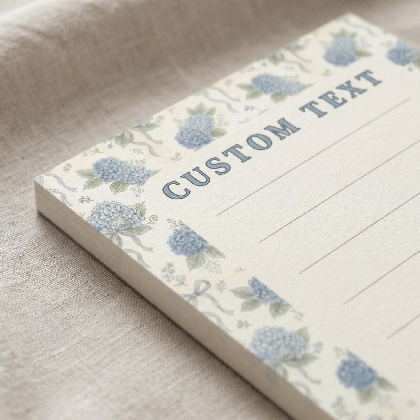Personalized Floral Notepad Custom Stationery Blue Hydrangea Vintage Botanical Desk Accessory Daily Writing Lined Paper Premium Quality Gift