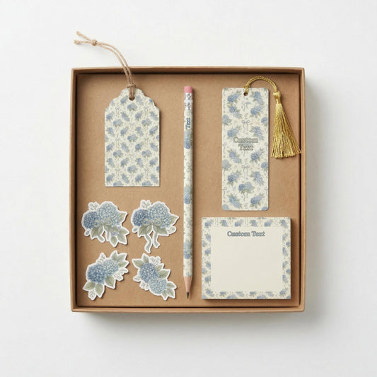Hydrangea Stationery Set Blue Floral Gift Box Kraft Stationery Mothers Day Grandma Gift Nana Grandmother Notebook Personalized Writing