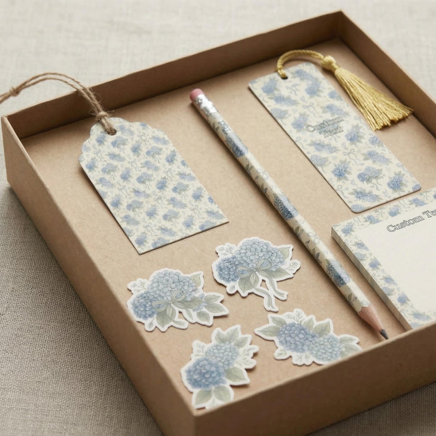 Hydrangea Stationery Set Blue Floral Gift Box Kraft Stationery Mothers Day Grandma Gift Nana Grandmother Notebook Personalized Writing